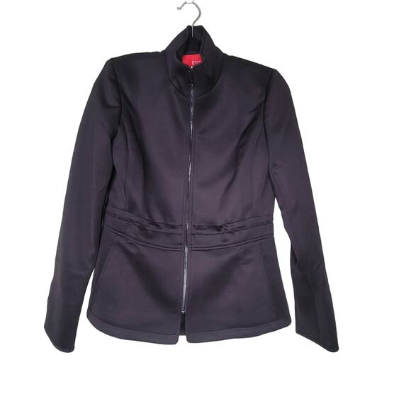 ETC Jacket Womens‎ Size 2 Black Scuba Full Zip Pockets Mock Neck Pockets Casual - Picture 1 of 5